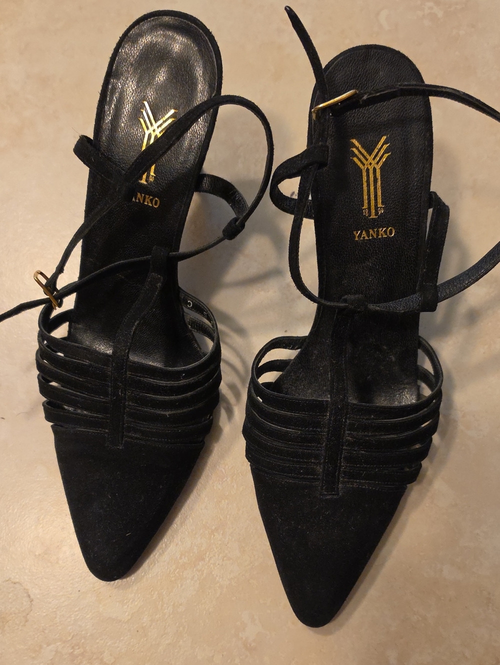 Black Strappy Pointed-Toe Women's Heels By YANKO (Spanish Shoes)